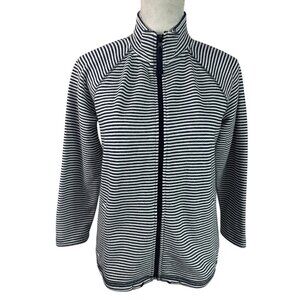 T by Talbots Women's S Full Zip‎ Lightweight Terry Jacket Navy Striped